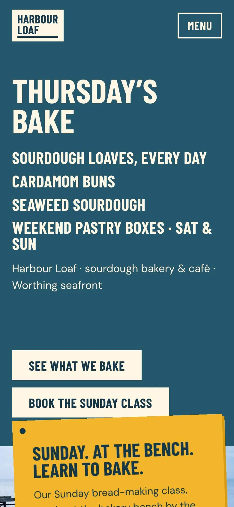 The same home page on a phone, the Sunday class card below the buttons